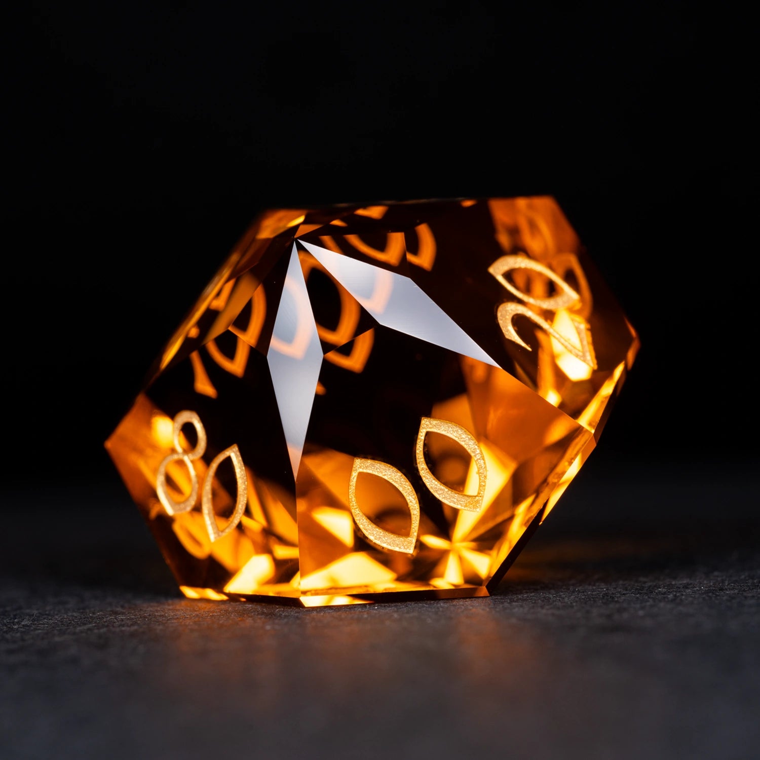 Deep Orange Multi-faceted Prism Glass Engraved Dice Set - DragonStone