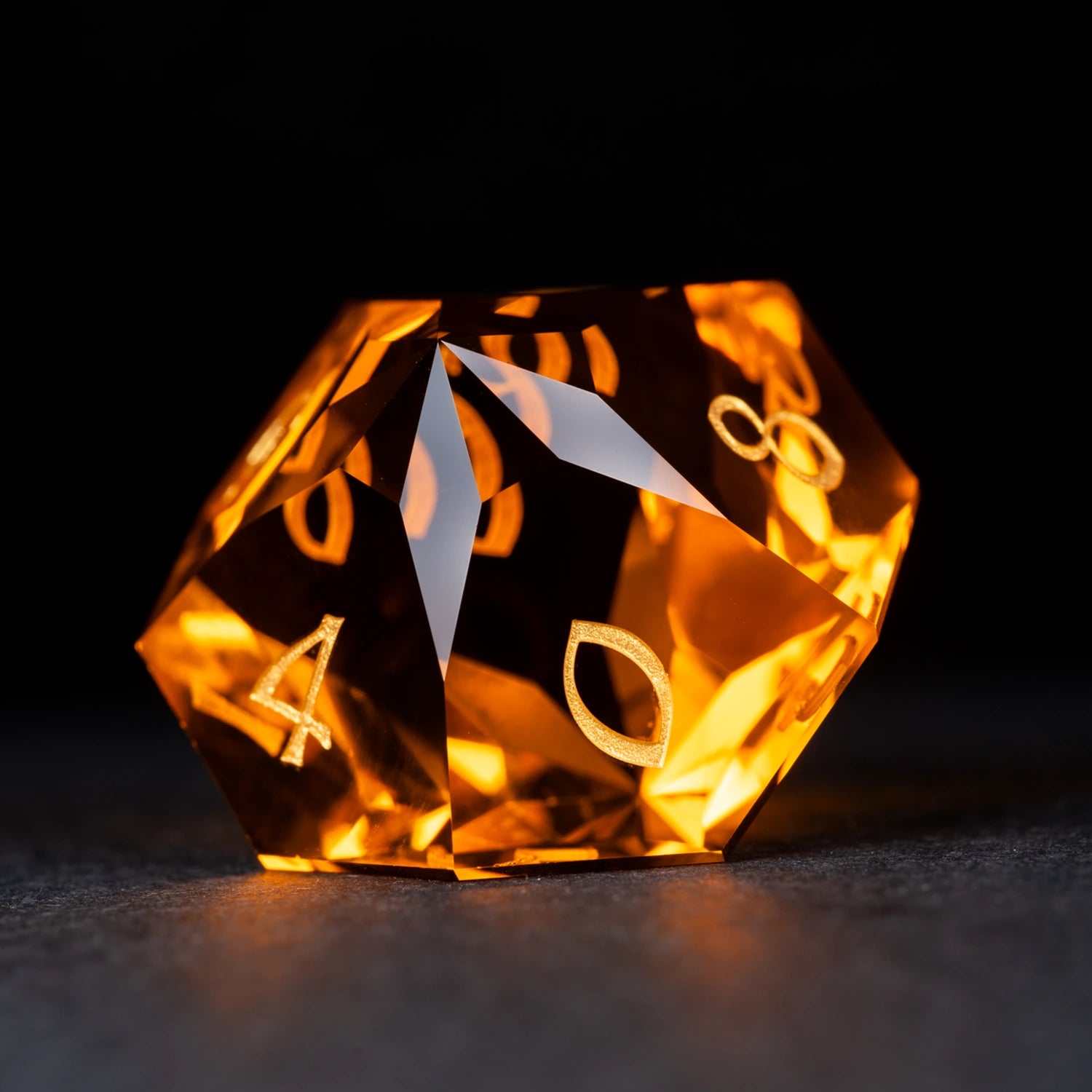 Deep Orange Multi-faceted Prism Glass Engraved Dice Set - DragonStone