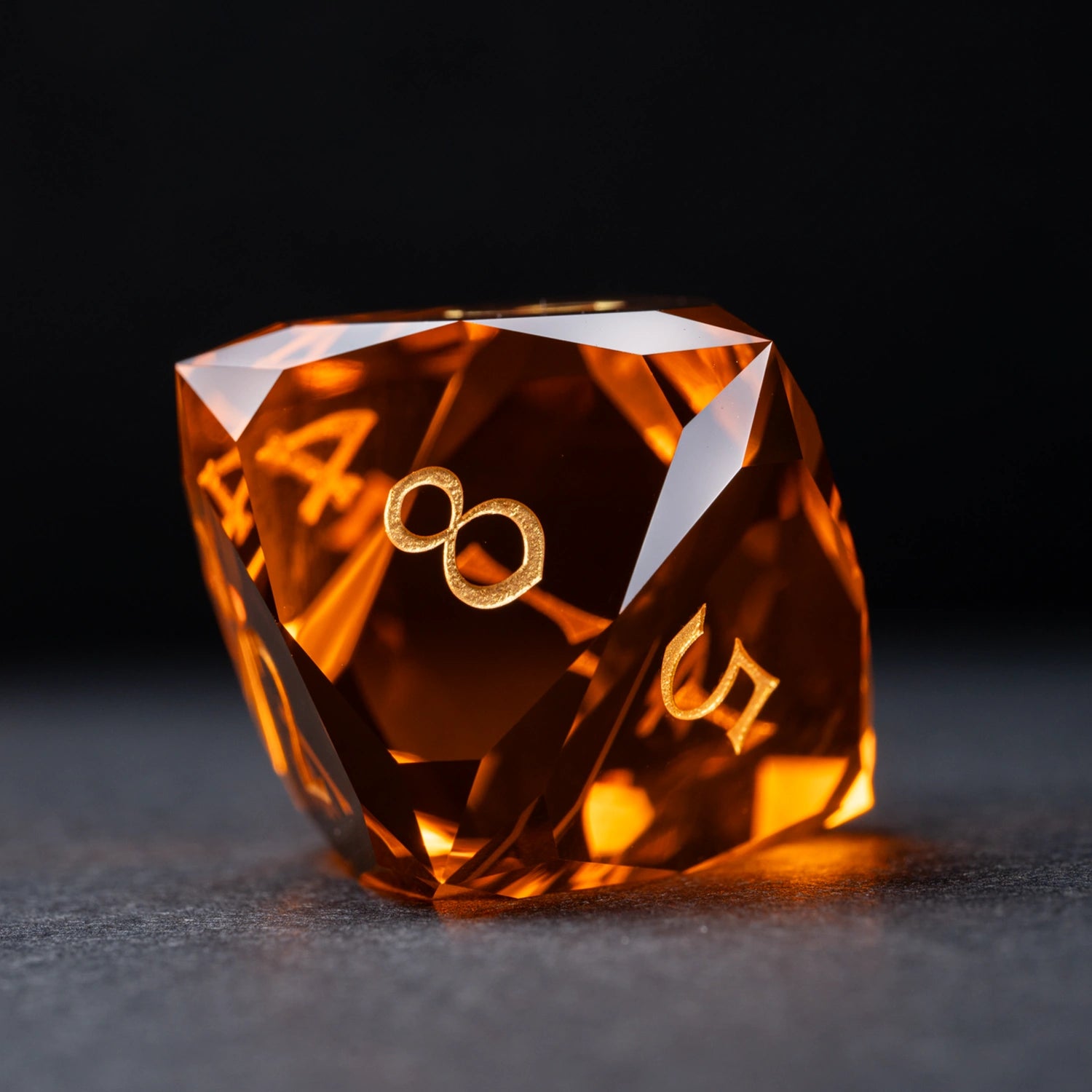 Deep Orange Multi-faceted Prism Glass Engraved Dice Set - DragonStone
