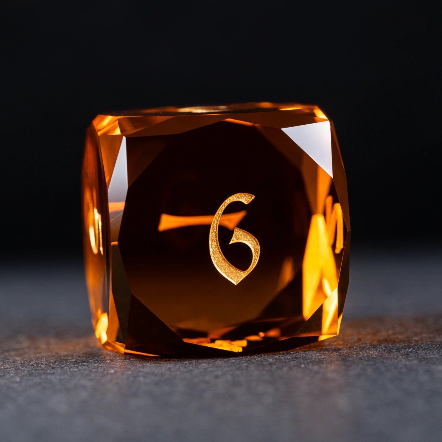 Deep Orange Multi-faceted Prism Glass Engraved Dice Set - DragonStone