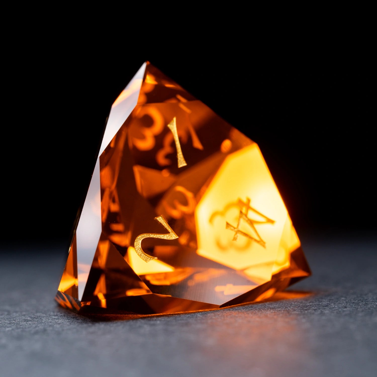 Deep Orange Multi-faceted Prism Glass Engraved Dice Set - DragonStone