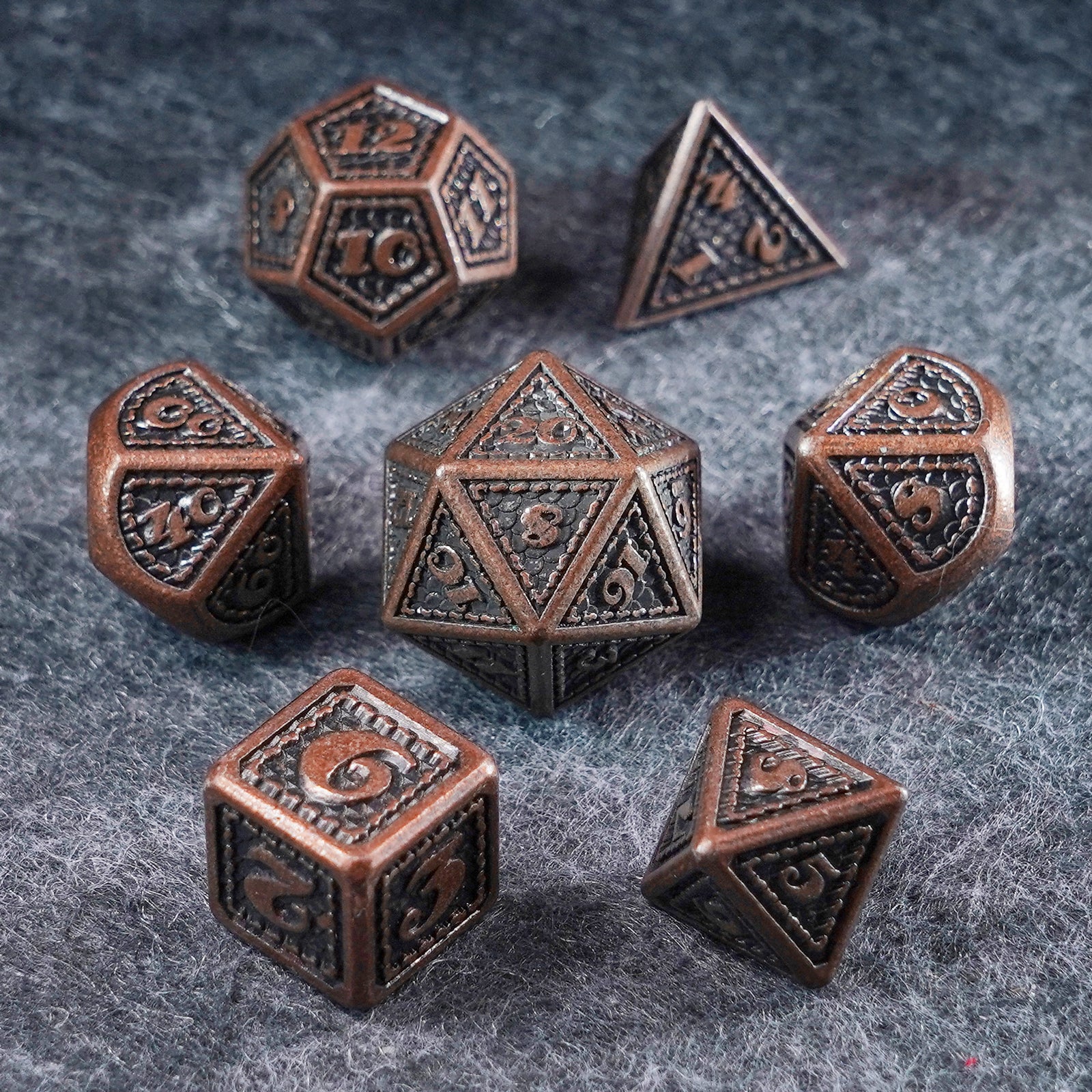 Dragon Scale Solid Aged Metal Dice Set - DragonStone
