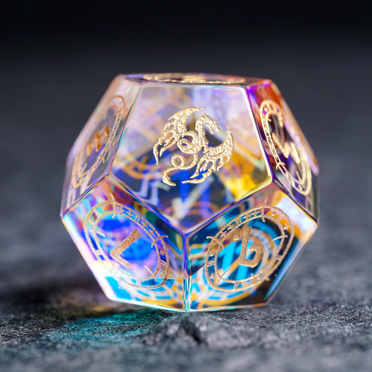 Dragon Seal K9 Glass Engraved Dice Set - DragonStone
