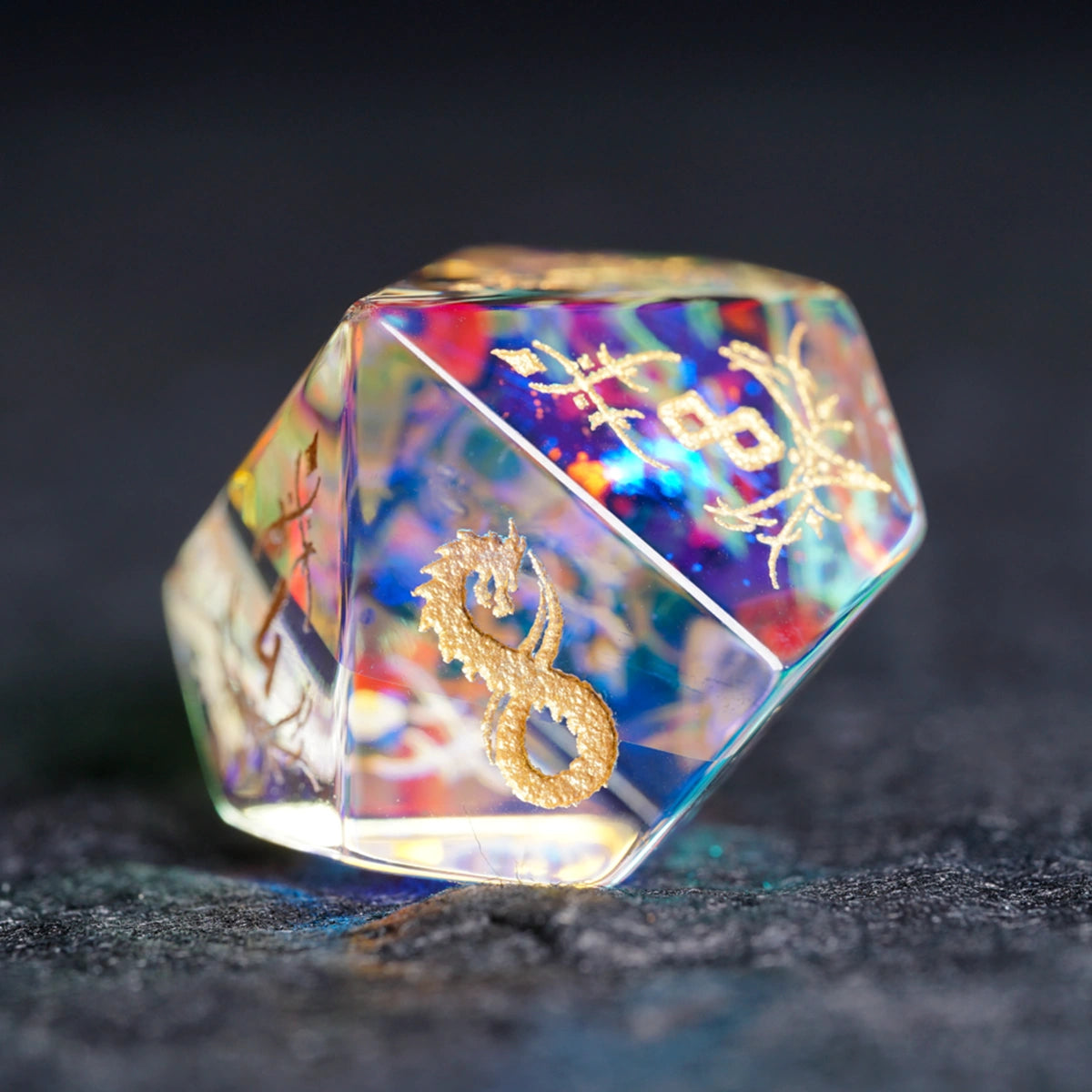 Dragon Seal K9 Glass Engraved Dice Set - DragonStone