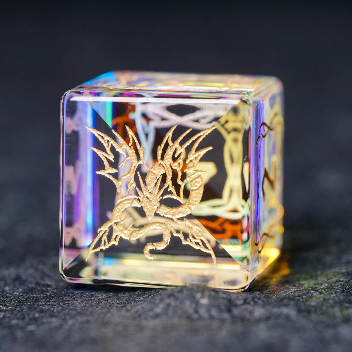 Dragon Seal K9 Glass Engraved Dice Set - DragonStone