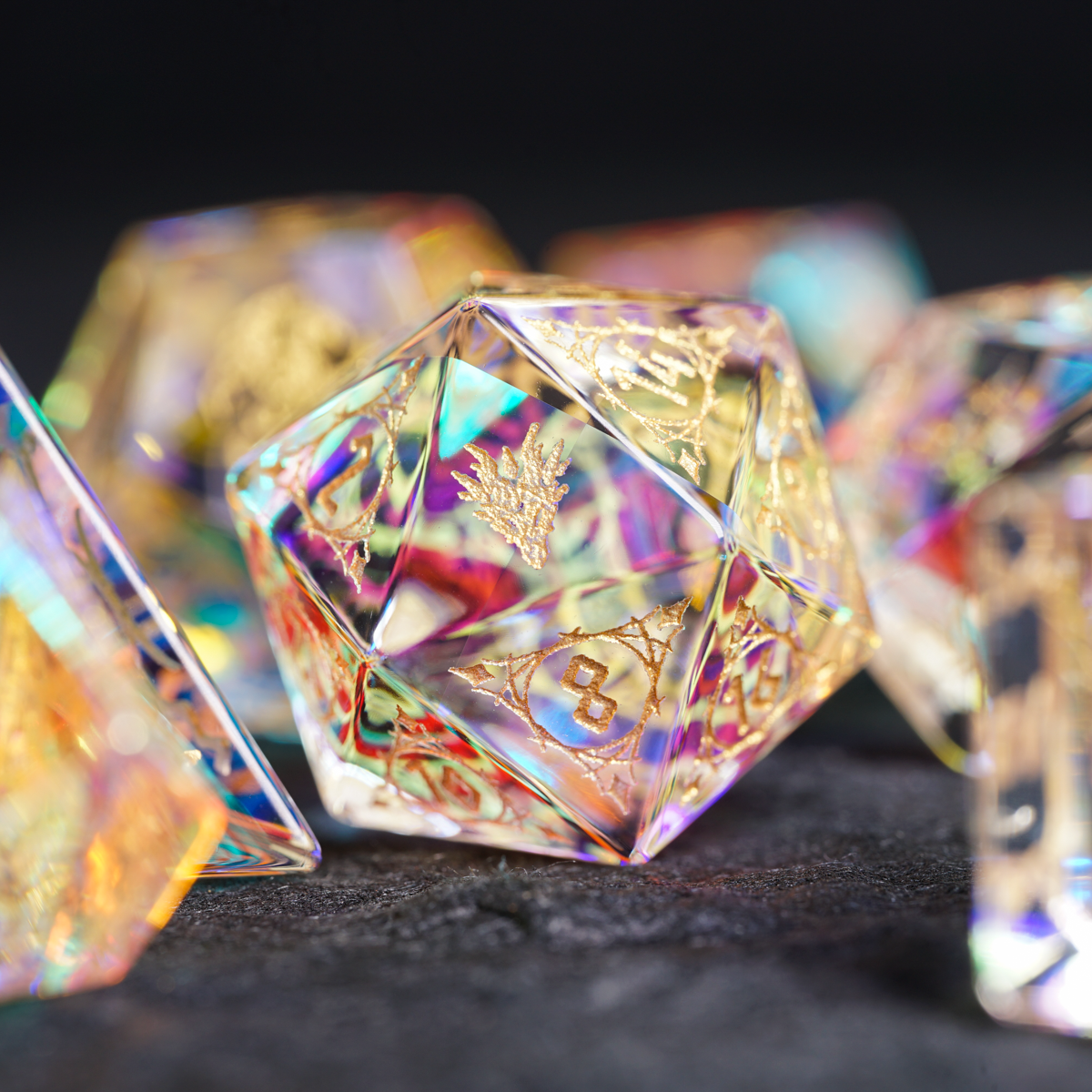 Dragon Seal K9 Glass Engraved Dice Set - DragonStone