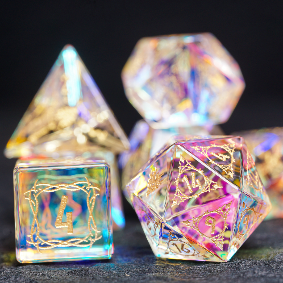 Dragon Seal K9 Glass Engraved Dice Set - DragonStone