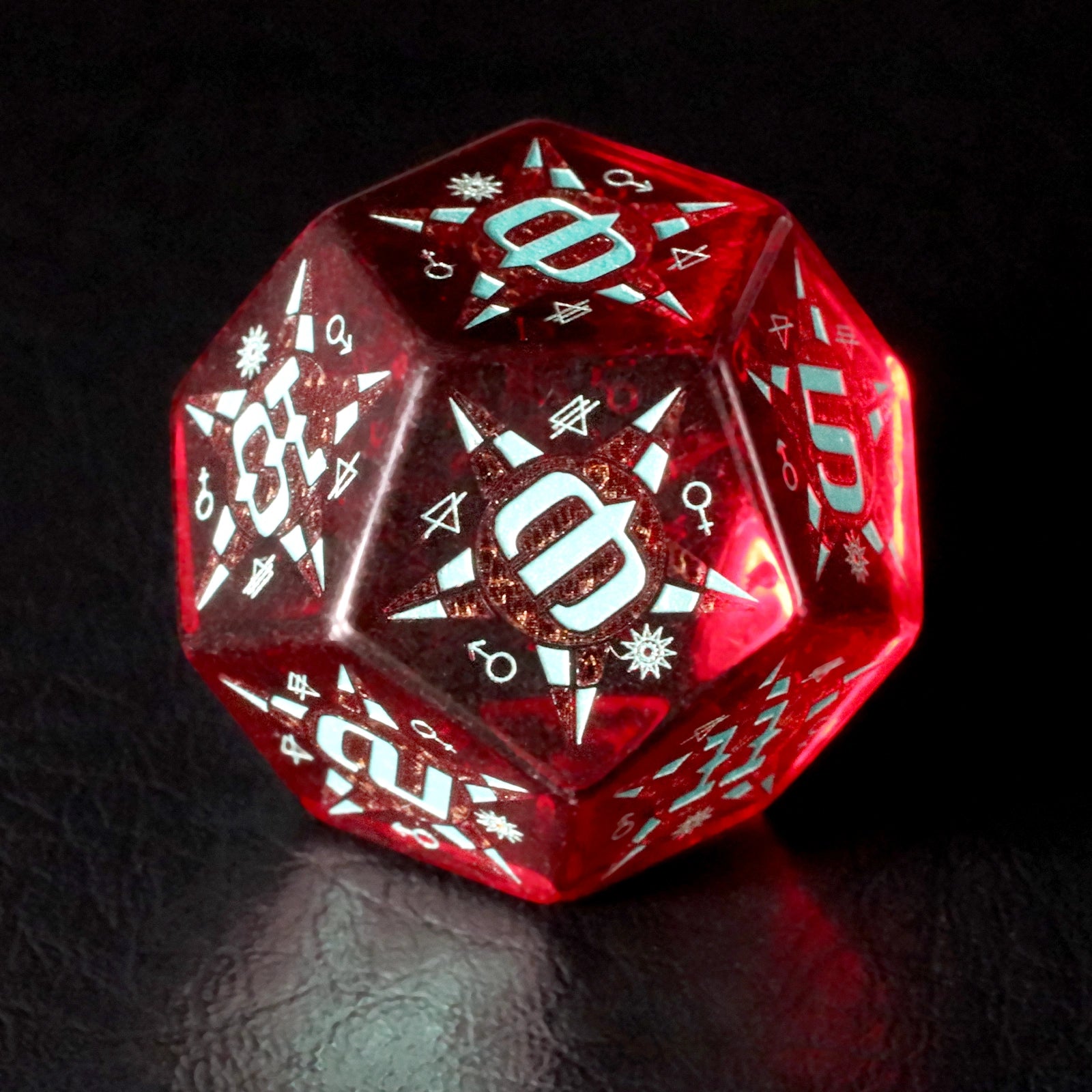 Dreamscape Red Zircon Engraved Gemstone Dice Set - DragonStone