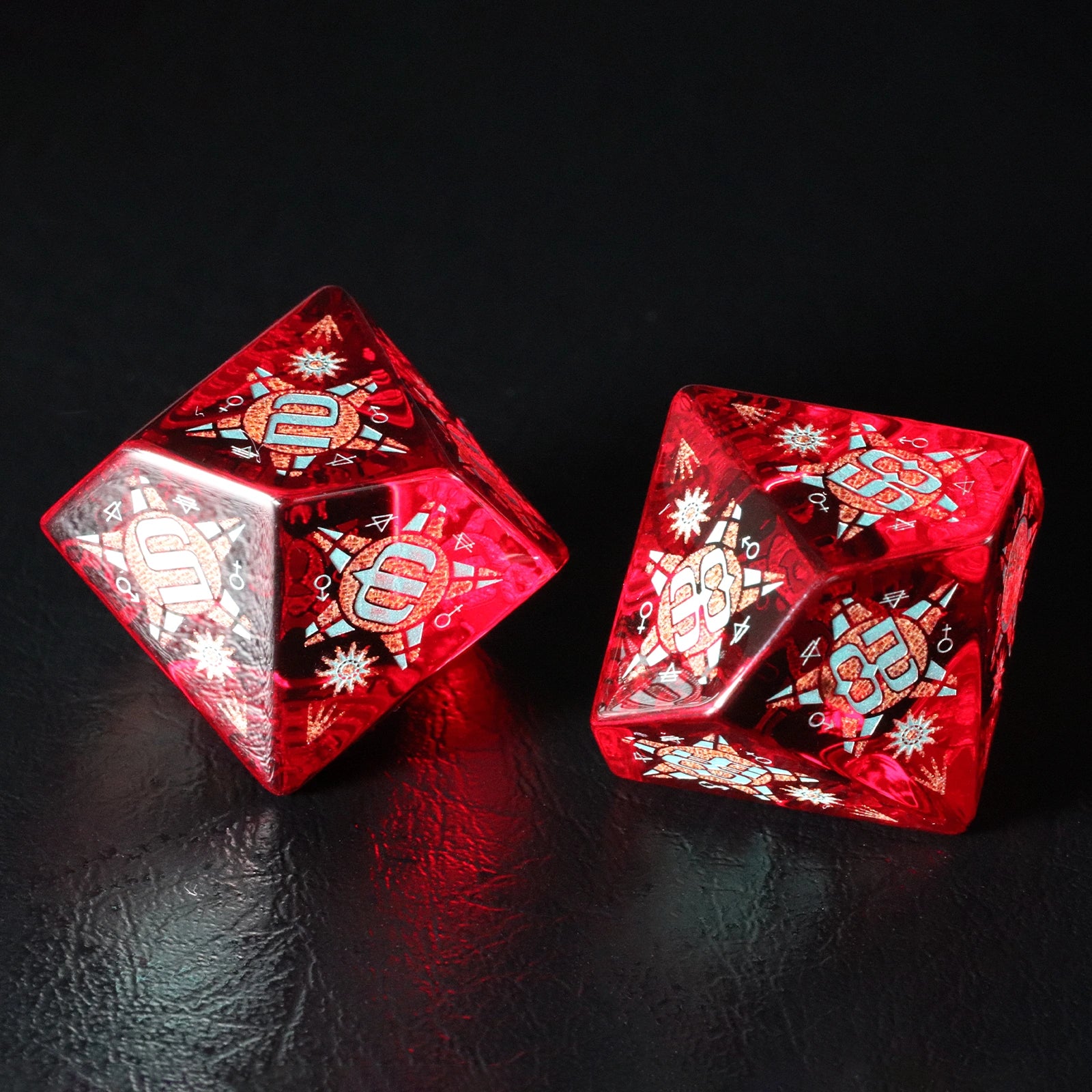 Dreamscape Red Zircon Engraved Gemstone Dice Set - DragonStone