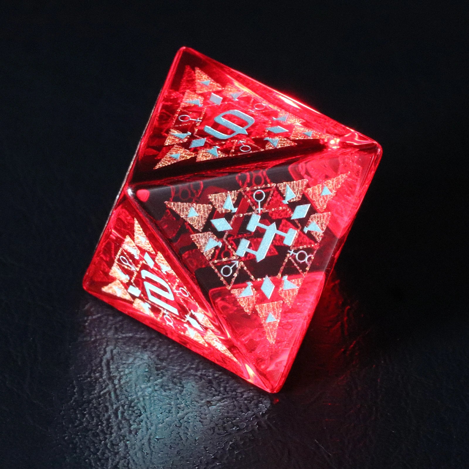 Dreamscape Red Zircon Engraved Gemstone Dice Set - DragonStone