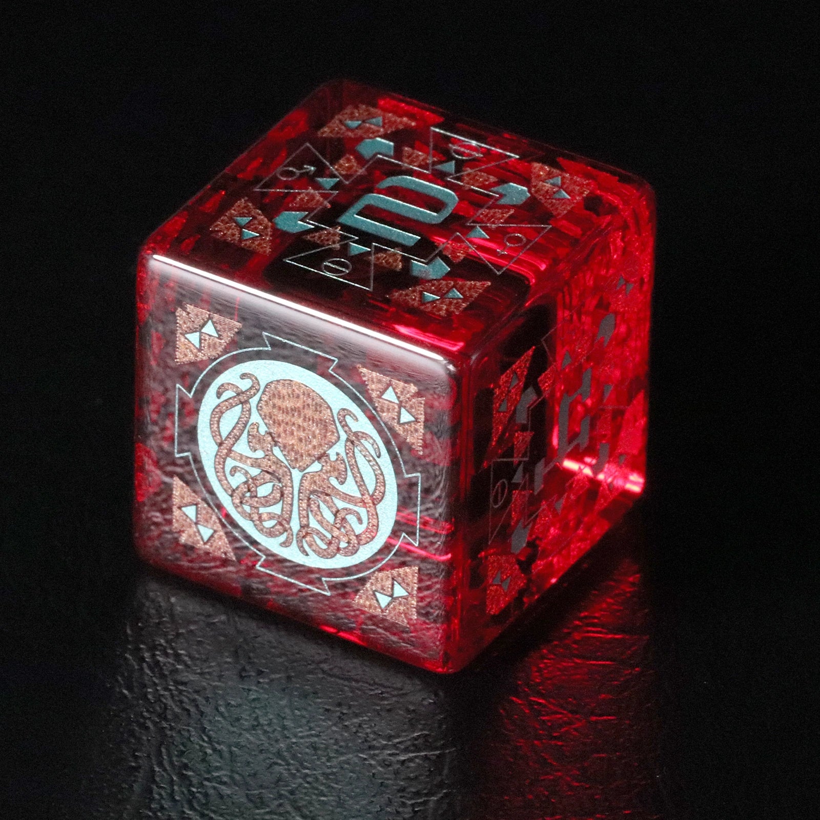 Dreamscape Red Zircon Engraved Gemstone Dice Set - DragonStone