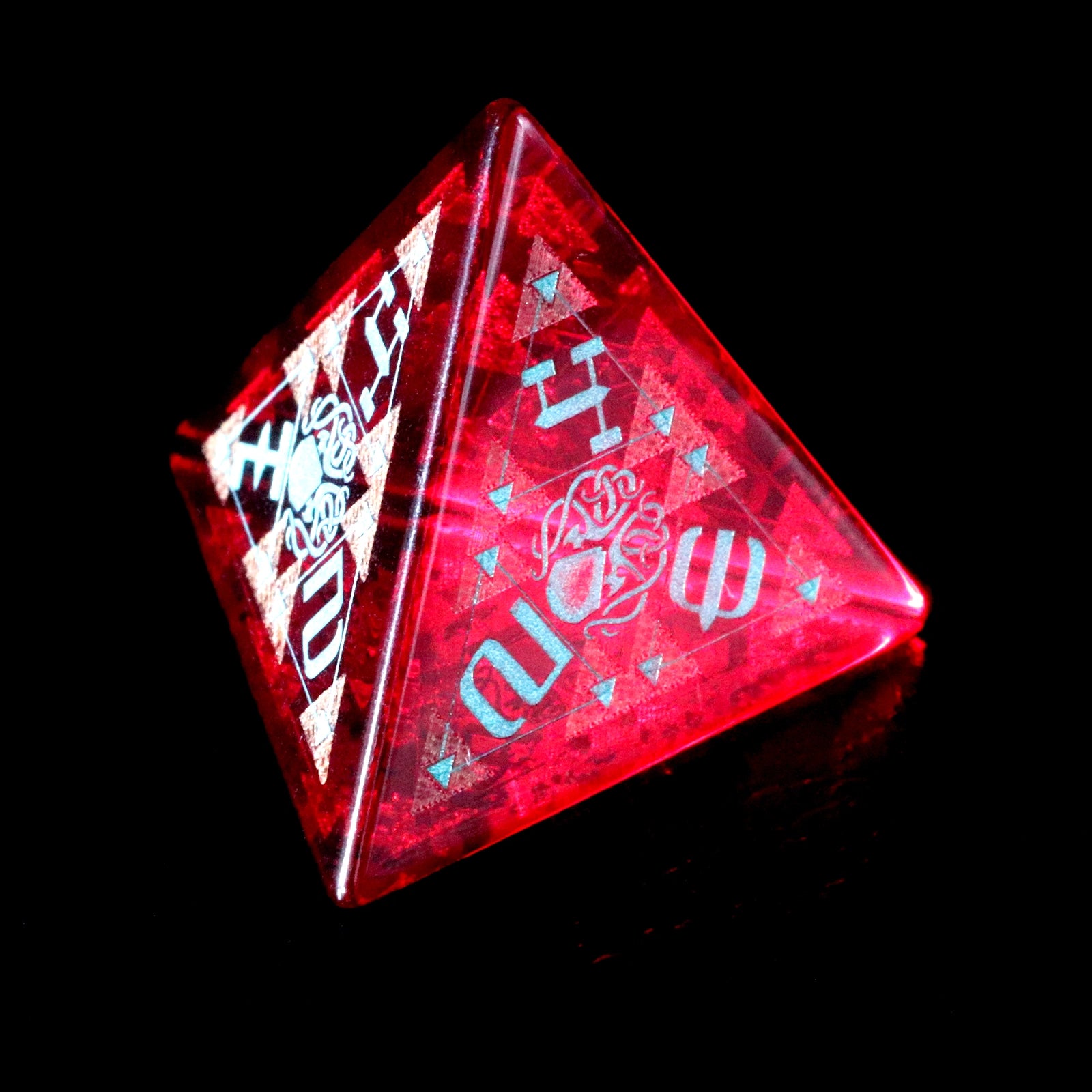 Dreamscape Red Zircon Engraved Gemstone Dice Set - DragonStone