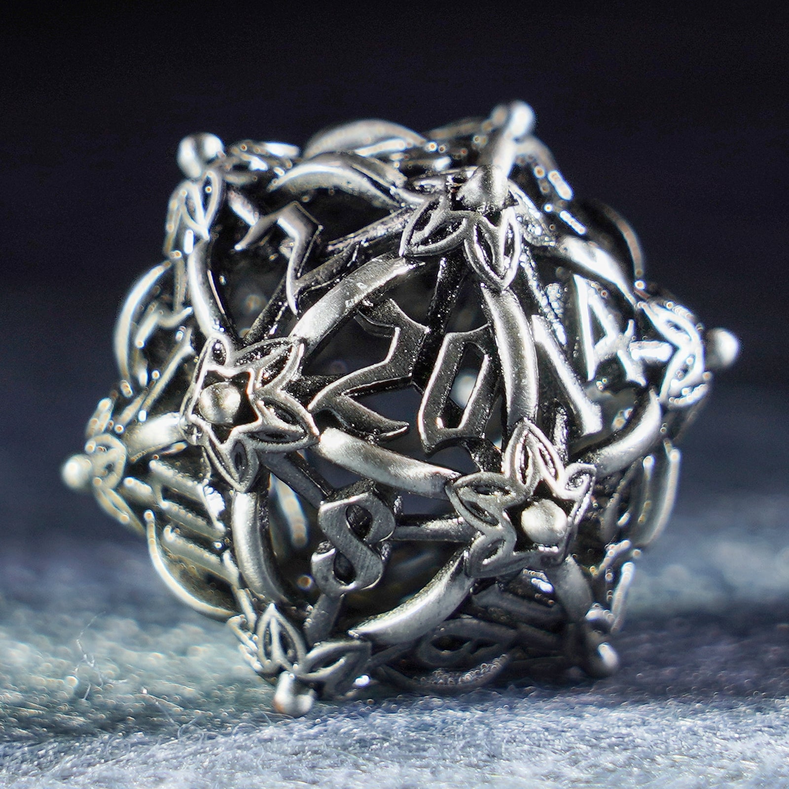 Floral Wings Hollowed Silver Metal Dice Set - DragonStone