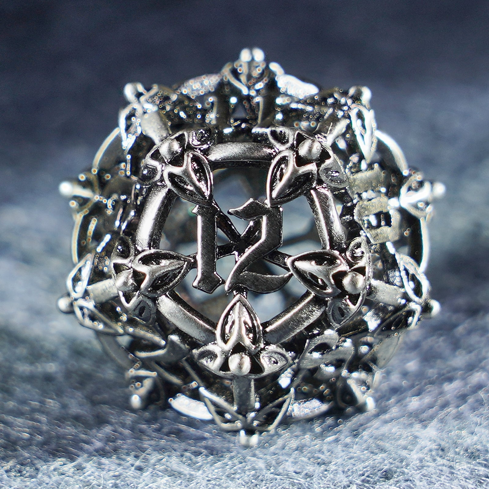 Floral Wings Hollowed Silver Metal Dice Set - DragonStone