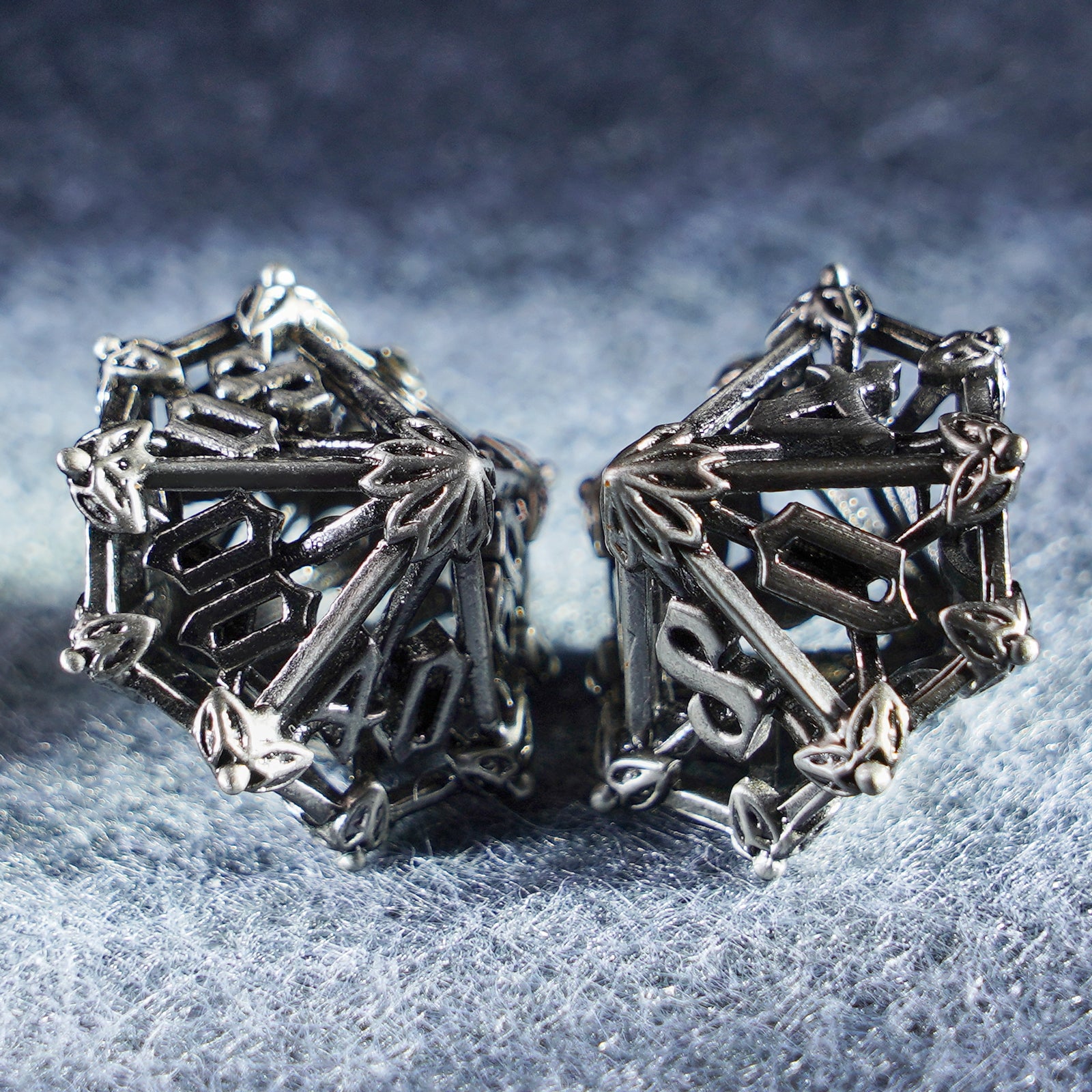Floral Wings Hollowed Silver Metal Dice Set - DragonStone