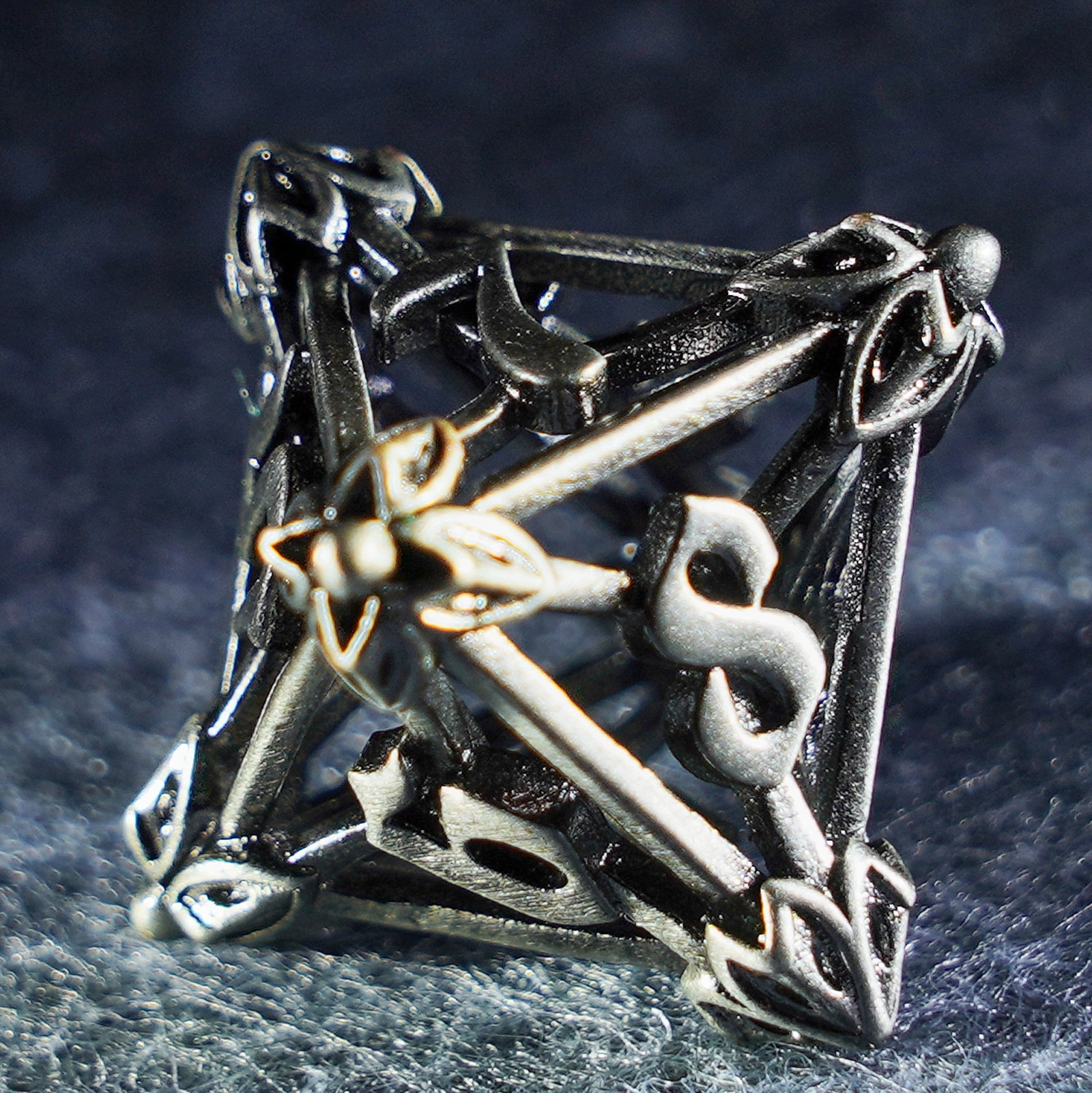 Floral Wings Hollowed Silver Metal Dice Set - DragonStone