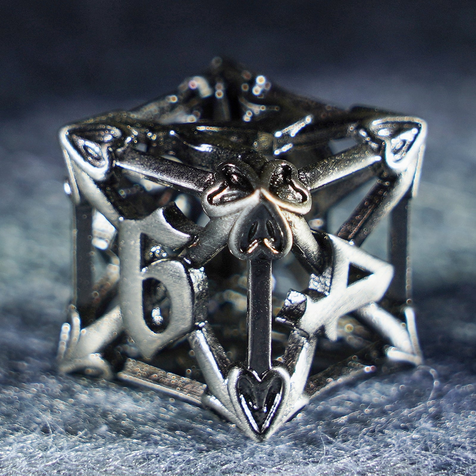 Floral Wings Hollowed Silver Metal Dice Set - DragonStone