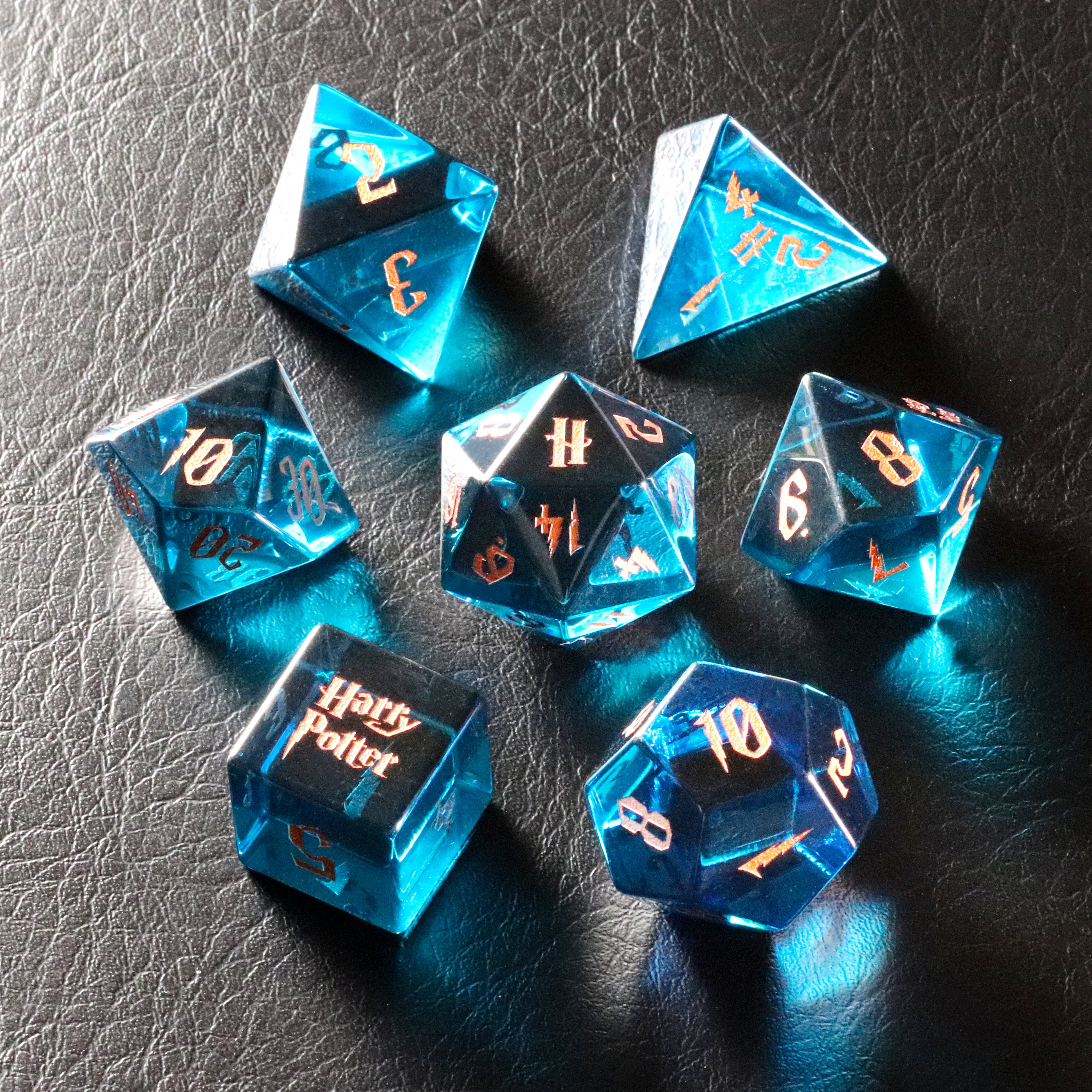Harry Potter Blue Zircon Engraved Gemstone Dice Set (Limited edition) - DragonStone