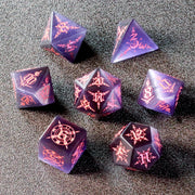 Moon Magic Cat's Eye Engraved Gemstone Dice Set - DragonStone