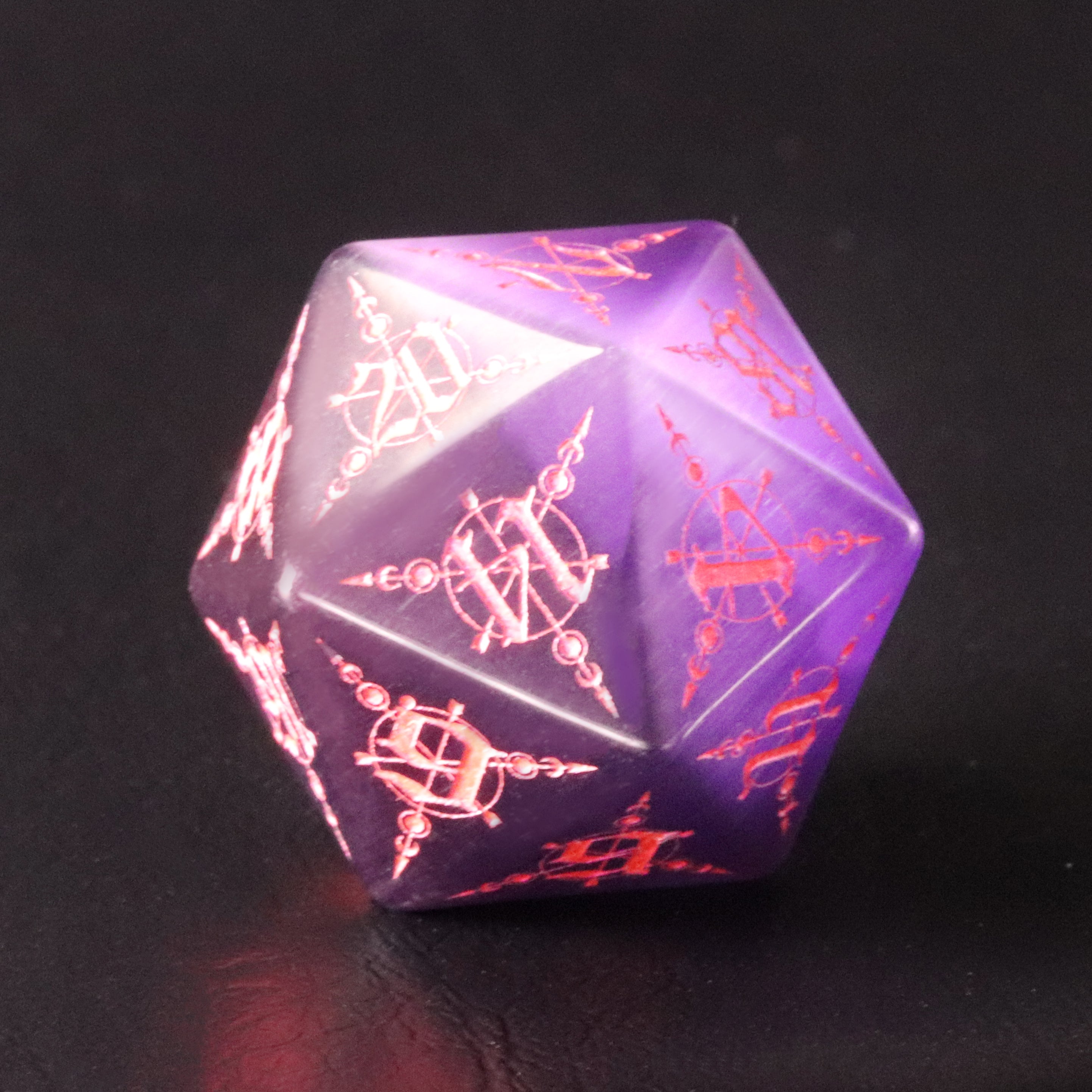 Moon Magic Cat's Eye Engraved Gemstone Dice Set - DragonStone