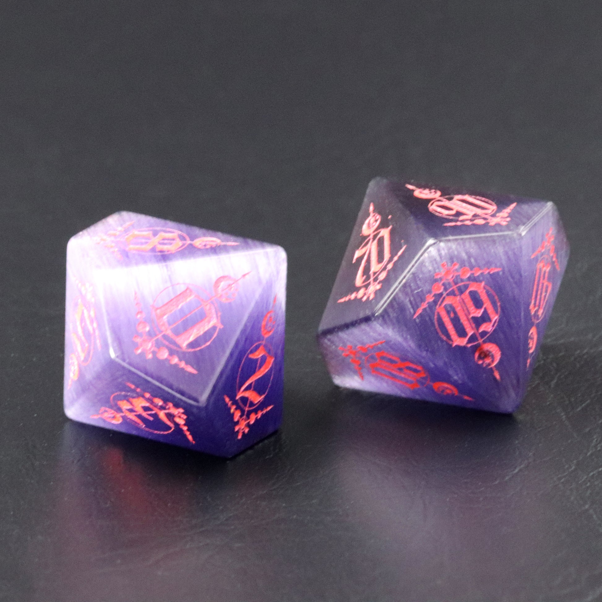 Moon Magic Cat's Eye Engraved Gemstone Dice Set - DragonStone