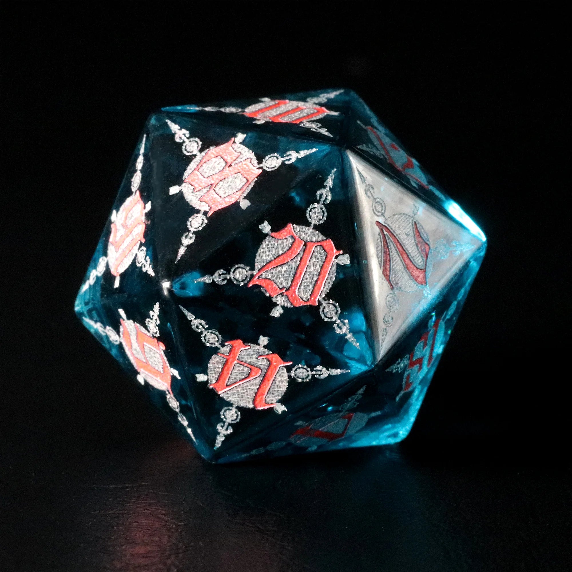 Moon Magic Sigil Blue Zircon Engraved Glass Dice Set