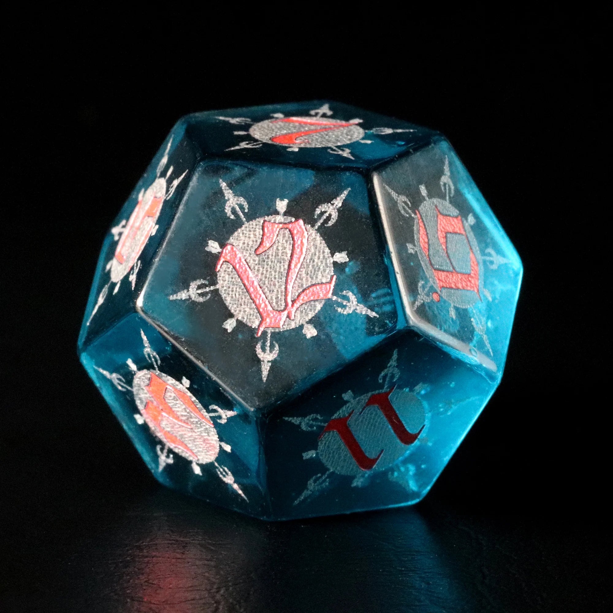 Moon Magic Sigil Blue Zircon Engraved Glass Dice Set