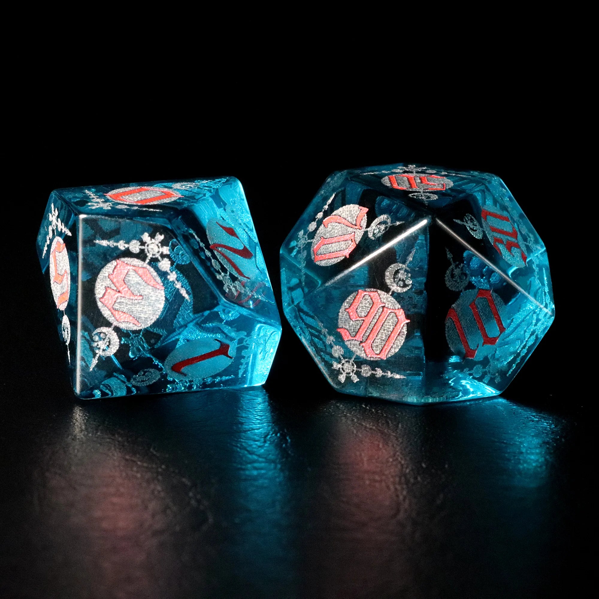 Moon Magic Sigil Blue Zircon Engraved Glass Dice Set