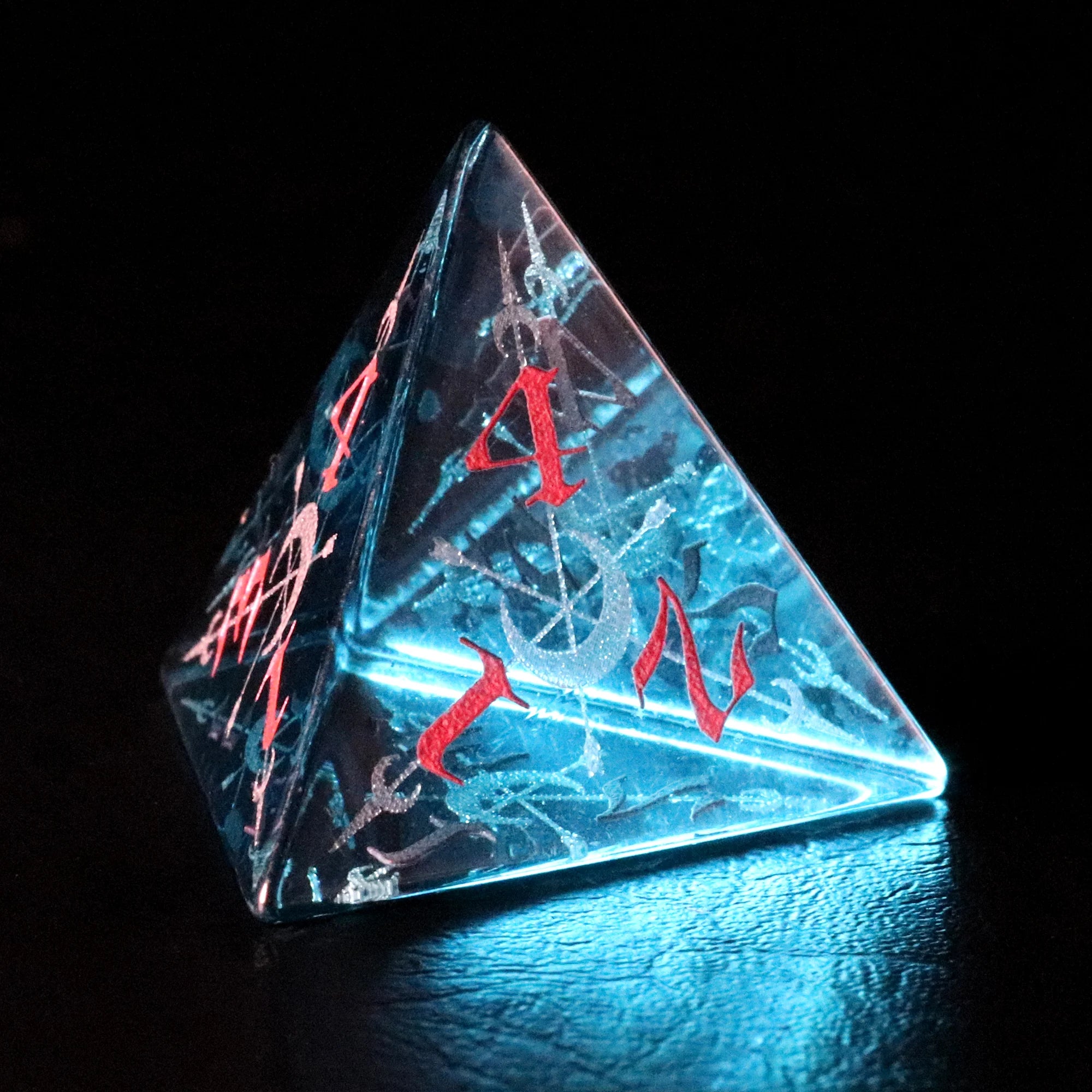 Moon Magic Sigil Blue Zircon Engraved Glass Dice Set