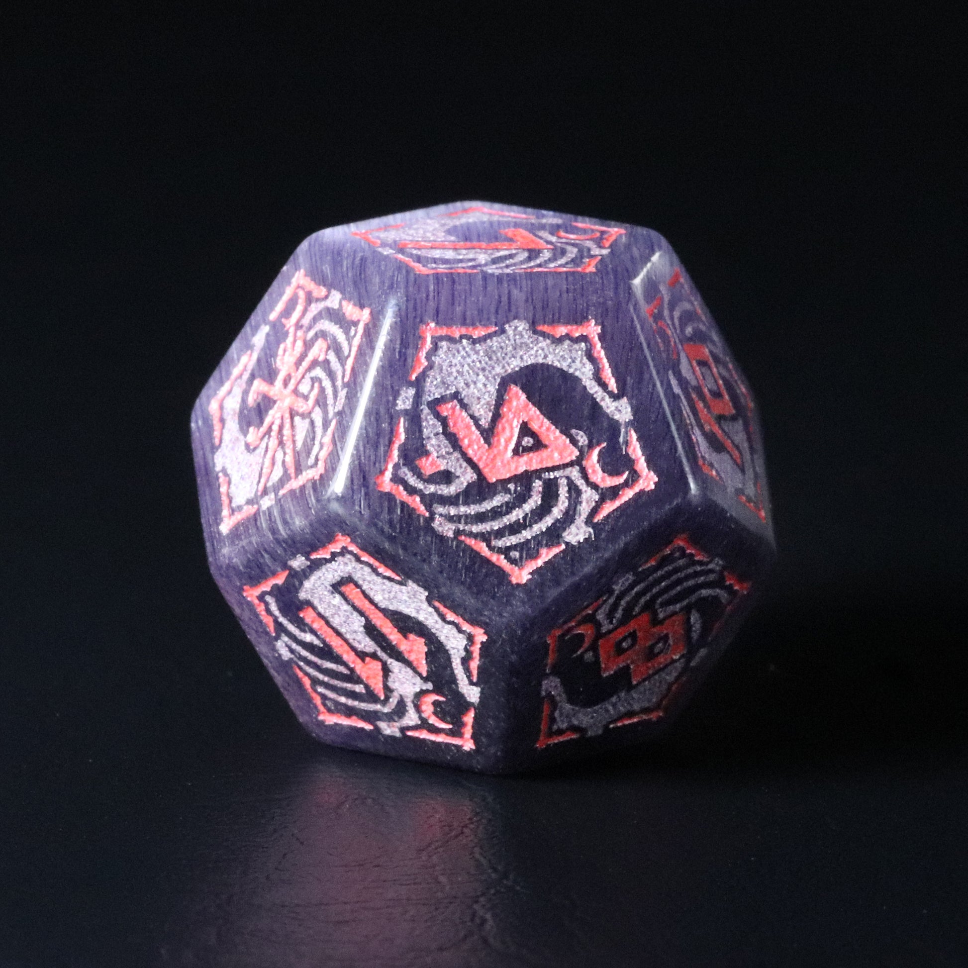 Naya's Dream Amethyst Cat's Eye Engraved Gemstone Dice Set - DragonStone