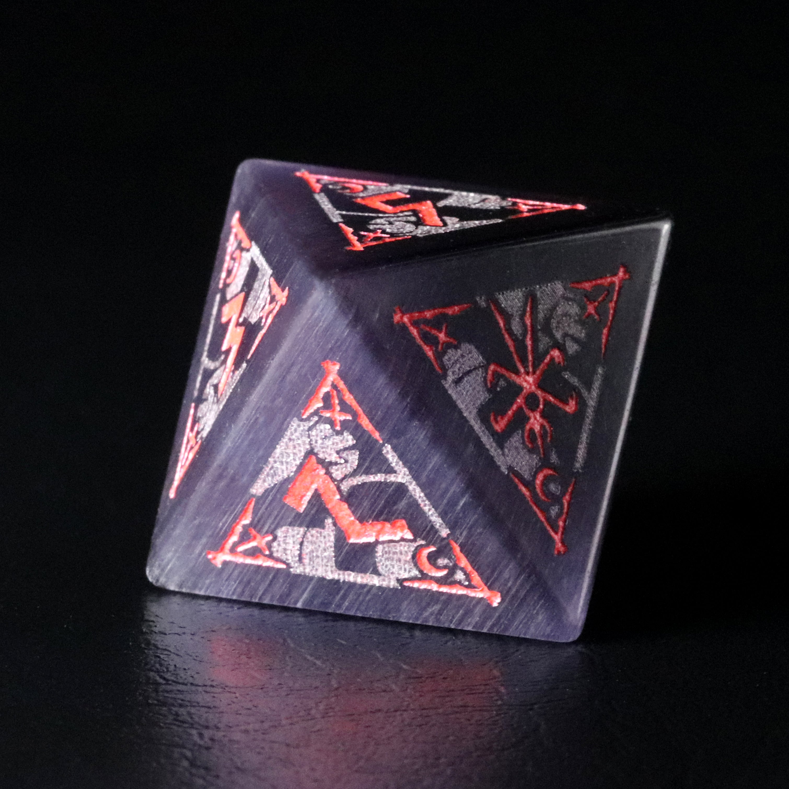 Naya's Dream Amethyst Cat's Eye Engraved Gemstone Dice Set - DragonStone