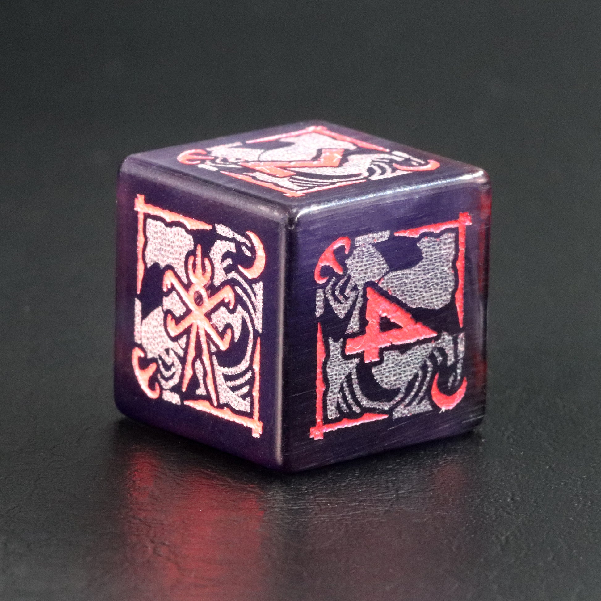 Naya's Dream Amethyst Cat's Eye Engraved Gemstone Dice Set - DragonStone