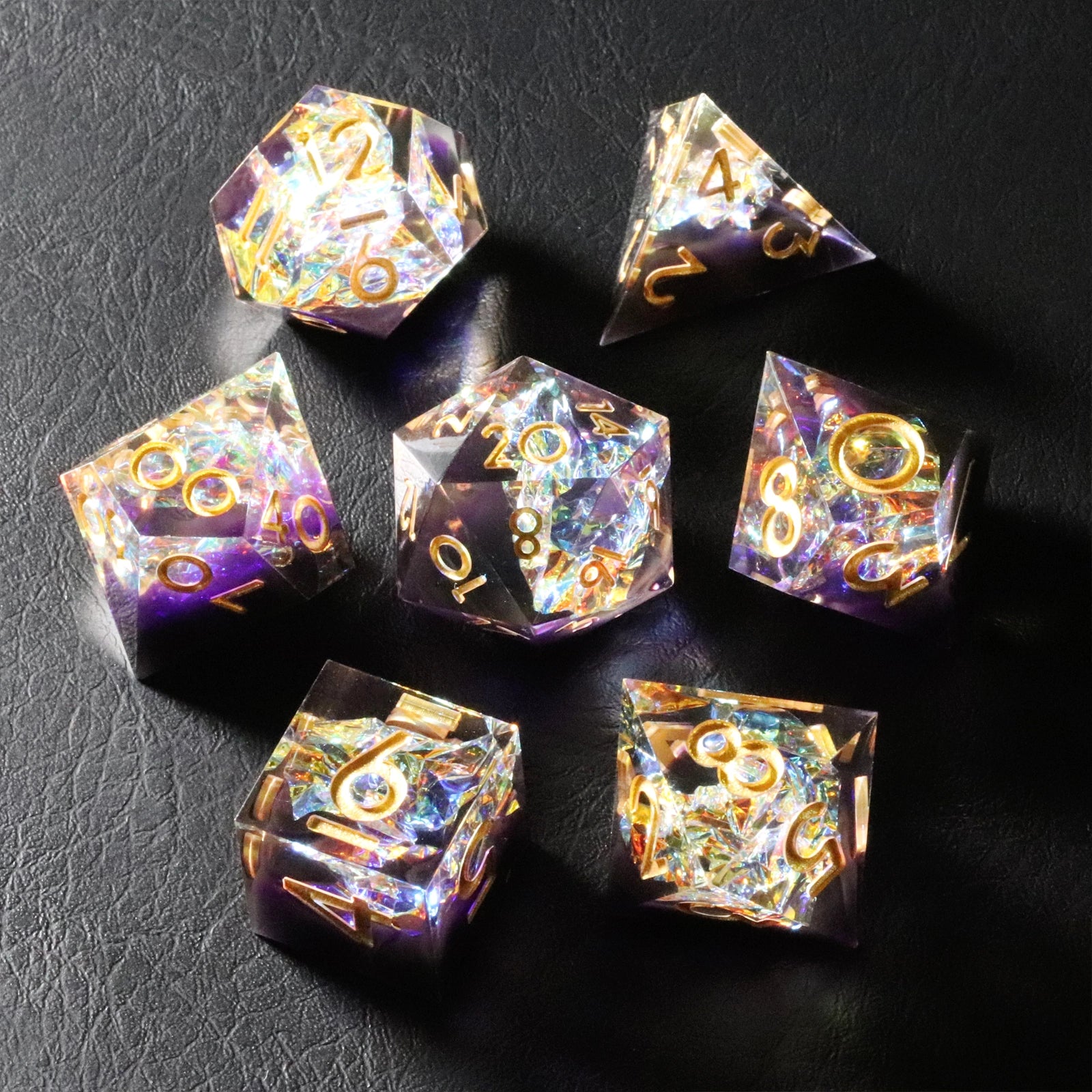 Purple Rose Candy Wrapper Holographic Resin Dice Set - DragonStone