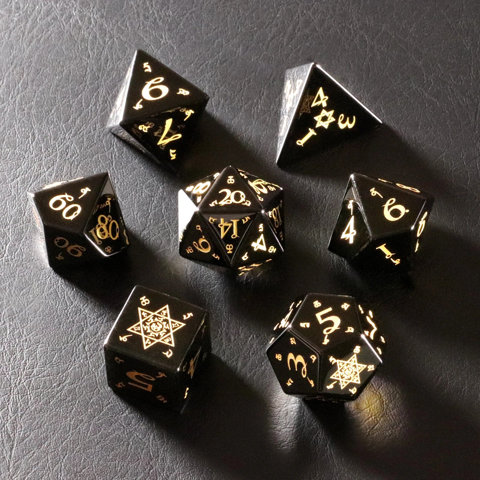 Sanskrit Magic Obsidian Engraved Gemstone Dice Set - DragonStone