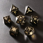 Sanskrit Magic Obsidian Engraved Gemstone Dice Set - DragonStone