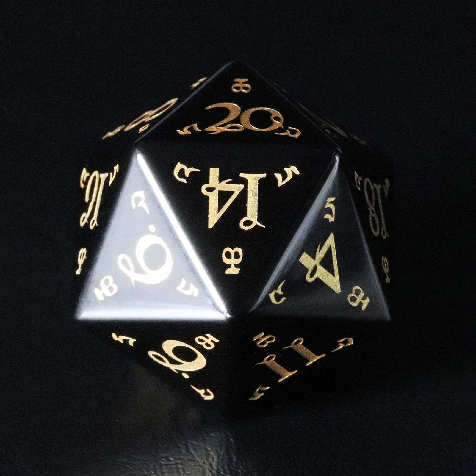 Sanskrit Magic Obsidian Engraved Gemstone Dice Set - DragonStone