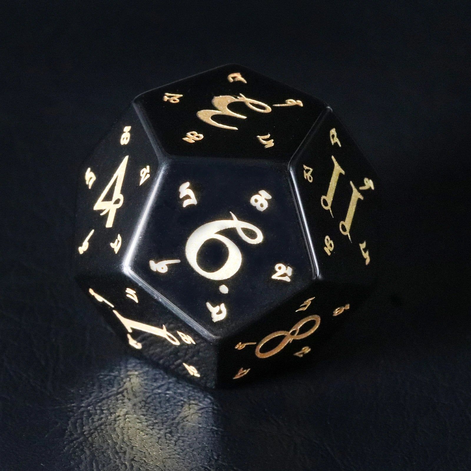 Sanskrit Magic Obsidian Engraved Gemstone Dice Set - DragonStone
