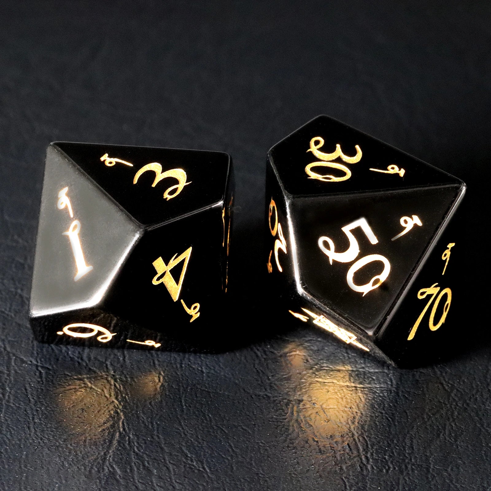 Sanskrit Magic Obsidian Engraved Gemstone Dice Set - DragonStone