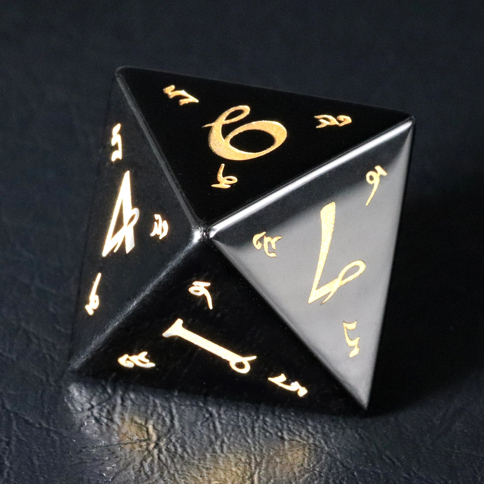Sanskrit Magic Obsidian Engraved Gemstone Dice Set - DragonStone