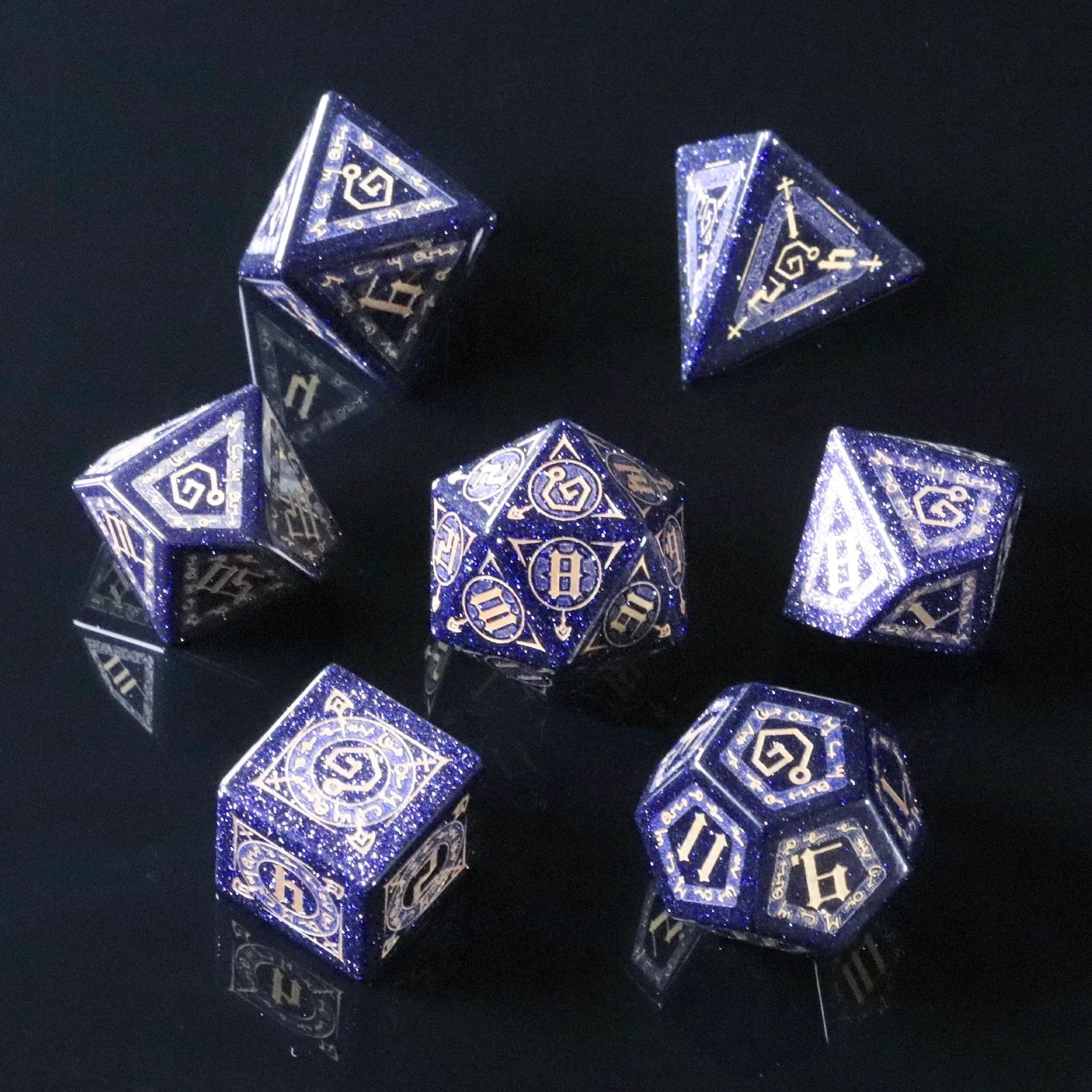 The Sign of Azathoth Blue Sandstone Engraved Gemstone Dice Set