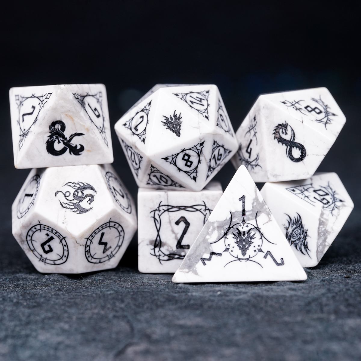 Dragon Seal Black Veined Turquoise Gemstone Dice Set - DragonStone