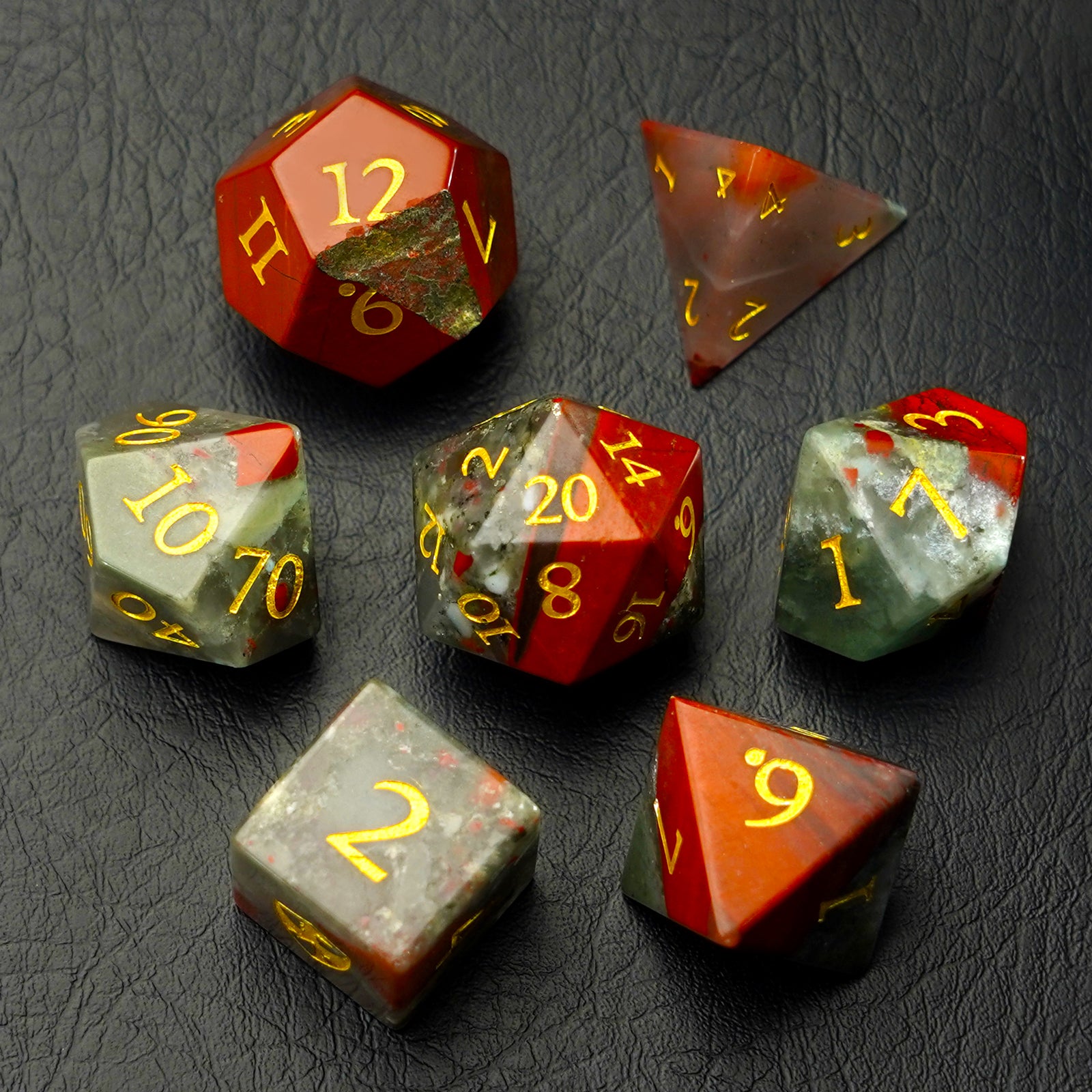 DragonStone Logo D&D African Bloodstone Dice Set - DragonStone