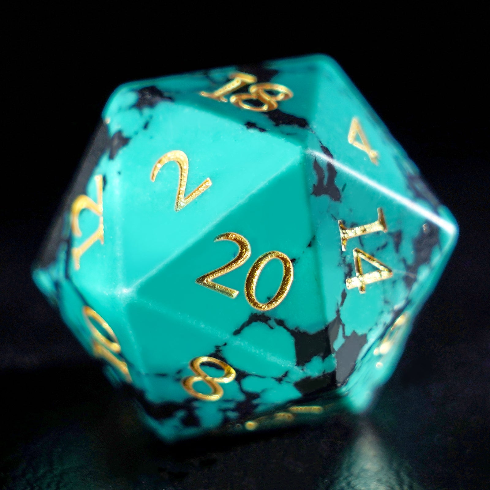 DragonStone Logo D&D Black Veined Turquoise Dice Set - DragonStone