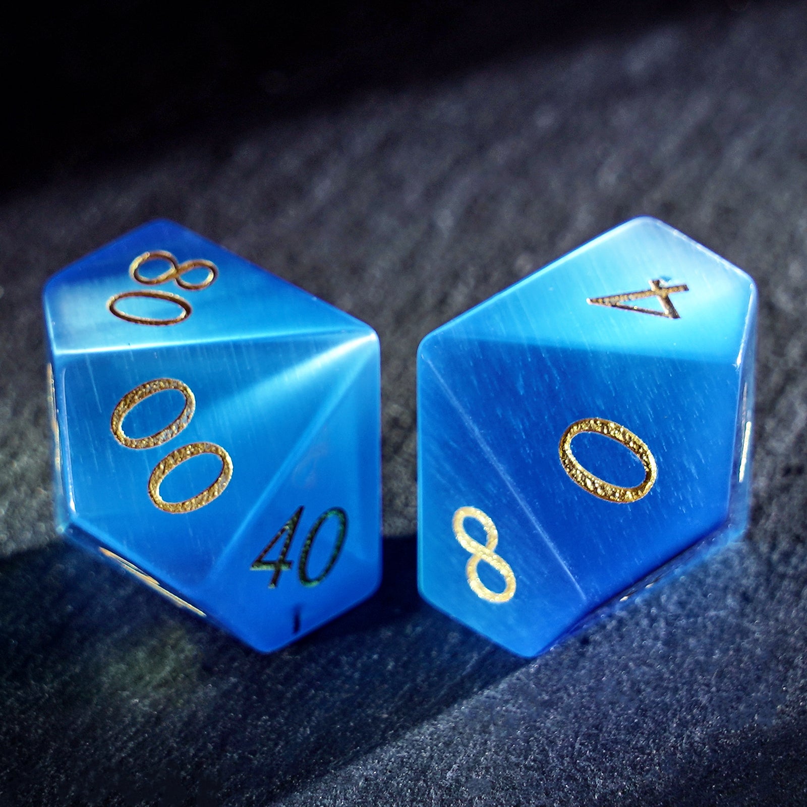 DragonStone Logo D&D Blue Cat’s Eye Dice Set - DragonStone