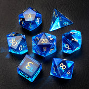 DragonStone Logo D&D Blue Zircon Engraved Glass Dice Set