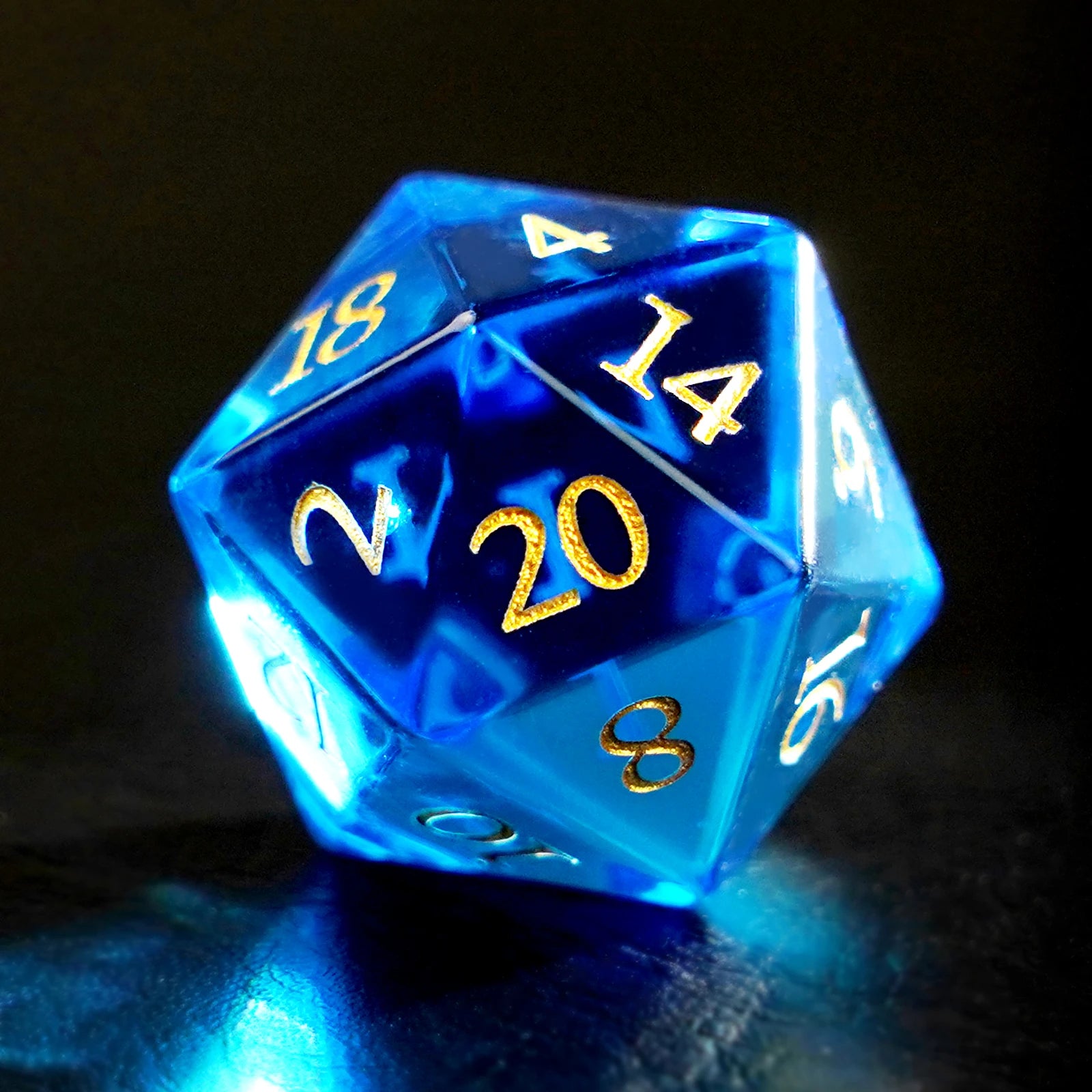 DragonStone Logo D&D Blue Zircon Engraved Glass Dice Set