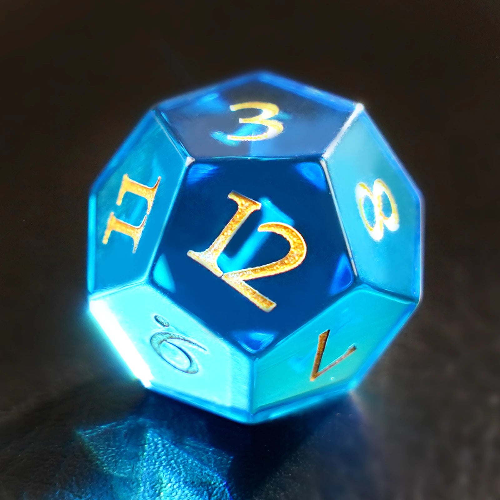 DragonStone Logo D&D Blue Zircon Engraved Glass Dice Set