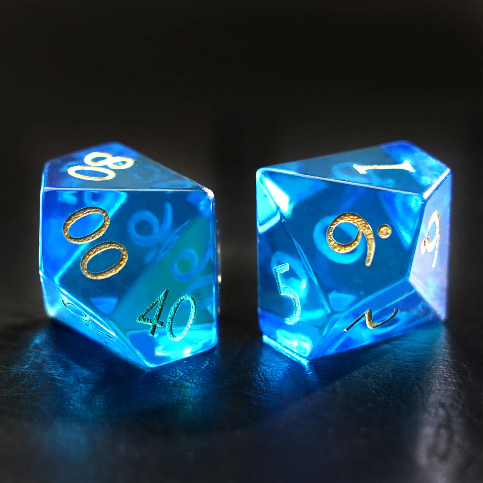 DragonStone Logo D&D Blue Zircon Engraved Glass Dice Set