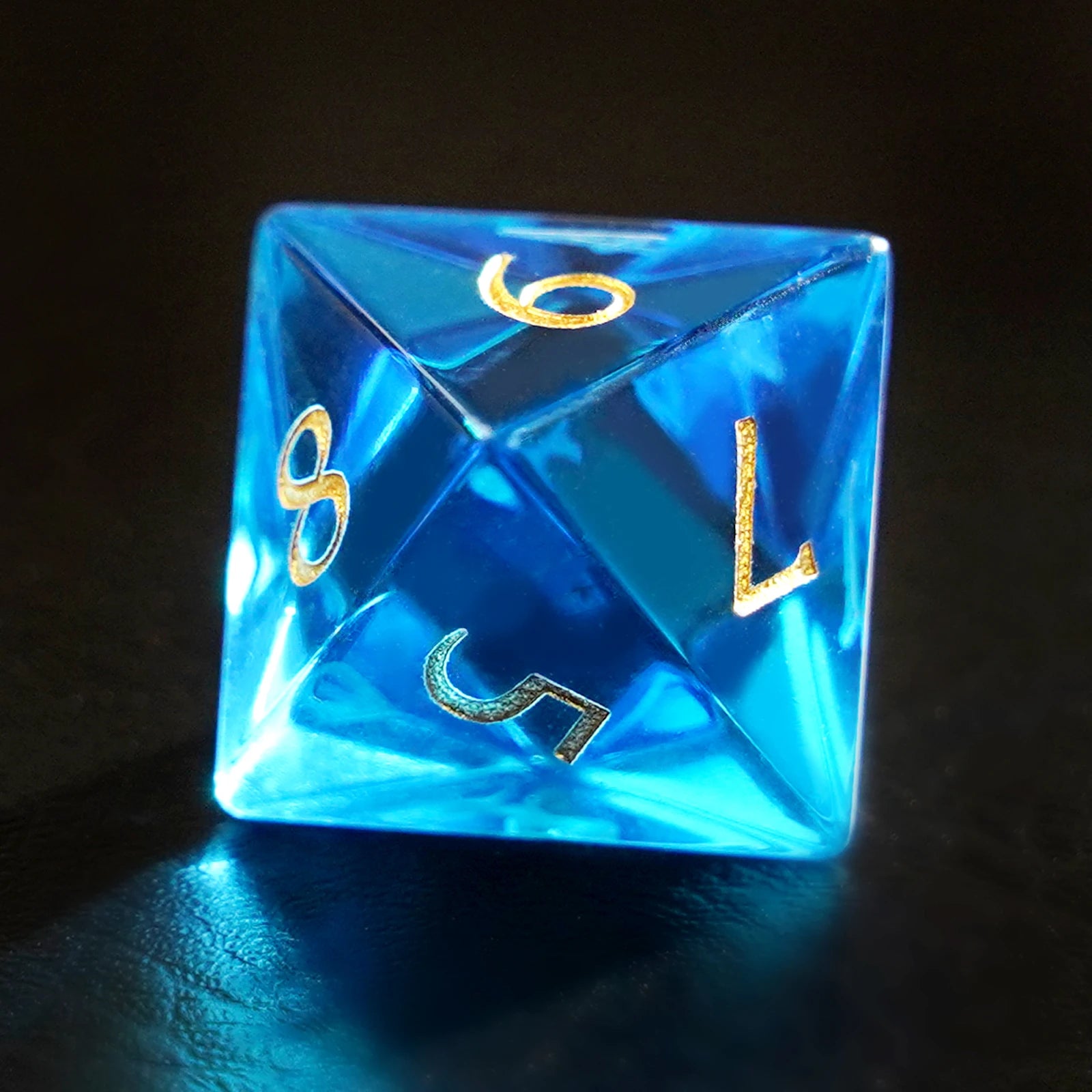 DragonStone Logo D&D Blue Zircon Engraved Glass Dice Set