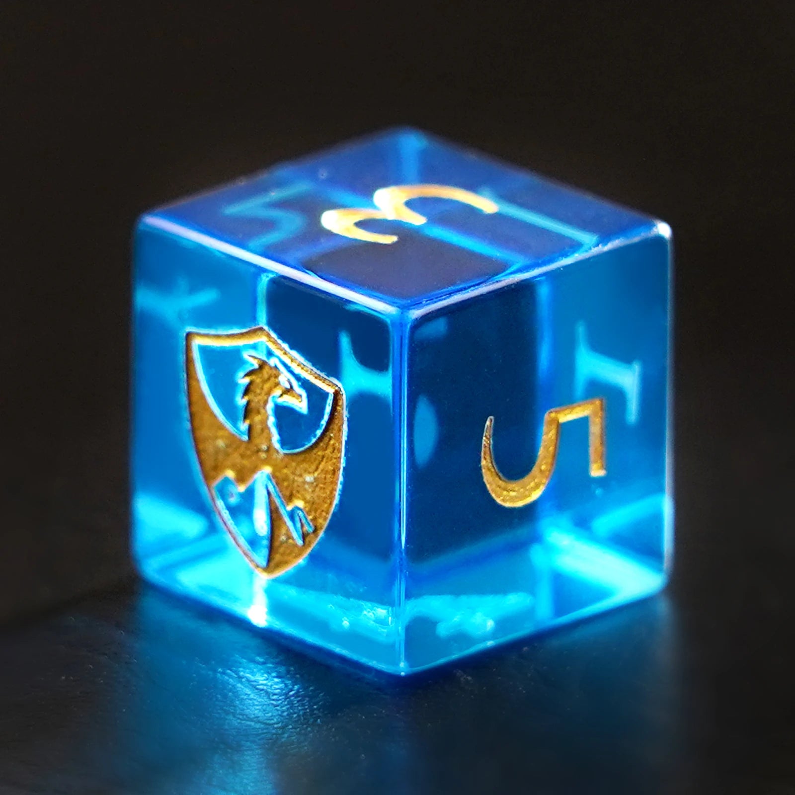 DragonStone Logo D&D Blue Zircon Engraved Glass Dice Set